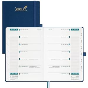 BEZEND Agenda 2026 2027 Settimanale A5 21 x 15,5 cm, 18 Mesi Diario Scuola con Doppio Orario da Lug.26 a Dic.27, Copertina Rigida in Pelle PU - Blu Prussiano