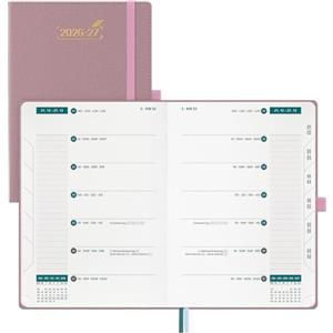 BEZEND Agenda 2026 2027 Settimanale A5 21 x 15,5 cm, 18 Mesi Diario Scuola con Doppio Orario da Lug.26 a Dic.27, Copertina Rigida in Pelle PU - Rosa