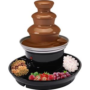 TiryyDrela Fontana di Cioccolato Elettrico, Macchina per Fonduta Cascata 3 Livelli, Inox 430, Riscaldamento Continuo Capacità 0,45 kg, Ideale Frutta Marshmallow Biscotti, Serata Compleanno Matrimonio, 26 x 27 cm