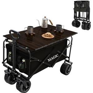 MAGIC SELECT Carrello Pieghevole da Spiaggia per Campeggio, Picnic e Giardino - Trasformabile in Tavolo con Borsa e Maniglia Regolabile - Freni Inclusi