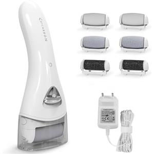 MYCARBON Pedicure Elettrico Professionale Cura Piedi Ricaricabile Attrezzi Leviga Calli Talloni Screpolati Rimuove Duroni Pelle Secca con 6 Rulli Ricambio