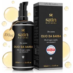 Satin Naturel Olio da Barba Biologico Spremuto a Freddo 100ml - Olio Barba Uomo - Favorisce la Crescita della Barba - Profumo Maschile - Per Barba e Baffi - Cosmetica Naturale Vegana