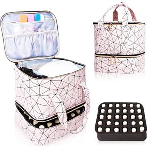 BYLife Borsa Organizer Smalti per Smalto, BYLife Doppio Strato Smalti Organizer per Unghie 30 Flaconi(15 ml), Valigetta Trucchi Beauty Case Donna Manicure Valigetta per unghie Organizzatore Trucchi