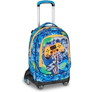 SJ GANG STYLE JAM GANG Trolley Jack 8 ruote JOYFUL PINS BOY, Blu, 34L, Scomponibile, Crossover System, 3 in 1, Spallacci a scomparsa, Tasca frontale con pins amovibili, Scuola elementare, Bambino