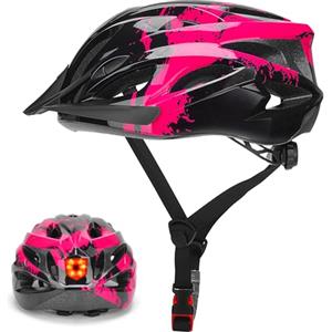 Moplasz Casco da bici da uomo e donna, con luce, unisex, per adulti, traspirante, casco da ciclismo regolabile, 57-62 cm, rosa