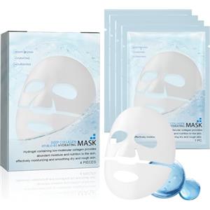 Zynxel Maschera Viso Bio-Collagene, Per Tutti i Tipi di Pelle, Maschera Illuminante Idratante Lenitiva e Nutriente per Pelle Luminosa, Confezione da 4