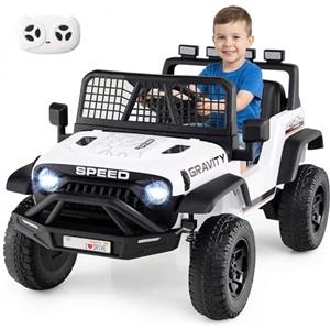 COSTWAY 24V Macchina Eletrrica per Bambini, Auto Elettrica con Telecomando Genitori, Musica, Clacson, Fari LED e Sospensioni a Molla, 1,6-4,1 km/h, 3 Anni+ (Bianco)