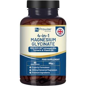 PH PROWISE Healthcare Glicinato di magnesio 4 in 1 con aggiunta di Ashwagandha KSM-66, curcuma e vitamina B6 | 90 capsule vegane | 4.001 mg per porzione | Capsula facile da deglutire | Senza OGM e glutine | Qualità premium