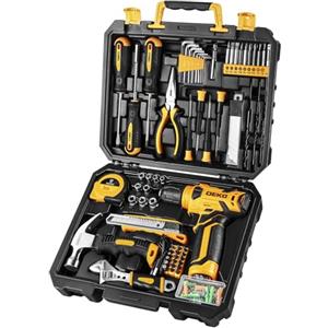 DEKO Cassetta Attrezzi Completa con Trapano Avvitatore Batteria 8V, 126 Pezzi Valigetta con Set Completo di Punte