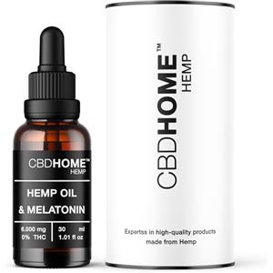 CBD HOME Olio di Semi di Canapa 20% + Melatonina - 30 ml - Base di Cocco e Semi di Canapa Biologici - Spremuto a Freddo - Senza Additivi - 100% Vegetale - Certificato Biologico UE