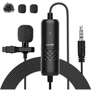 Moman Lavalier Microfono, microfono Lav-S6E Lapel con clip omnidirectional condensatore mini clip microfono con cavo per fotocamera DSLR, cellulare, laptop, PC, intervista, videoconferenza,