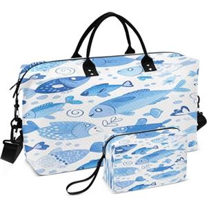 LINNIKEEEE Arte Del Pesce Del Mare Blu Borsone da Viaggio Borsa da Palestra Borsa da Weekend con Borsa da Toilette per Ragazze Uomin