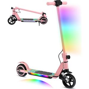 scoot4kids, monopattino elettrico per bambini, 6-12 anni, 130W, velocità massima 14 km/h, autonomia 8 km, luci LED colorate, pieghevole, monopattino elettrico per ragazzi e ragazze, regalo per bambini