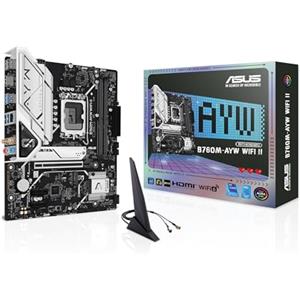 ASUS B760M-AYW WIFI II, Scheda Madre Intel mATX, LGA 1700, Slot DDR5, PCIe 5.0, Due Slot M.2, Ethernet Realtek 2.5Gb, Wi-Fi 6, HDMI 2.1, SATA 6 Gbps, Porte Anteriore USB da 5Gbps, Aura Sync