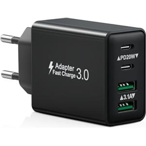 LumFocus Caricatore USB C, 40W 4-Porto Rapido Presa USB Multipla PD+QC 3.0 Carica Cellulare, Spina Alimentatore USBC Caricabatterie per iPhone 17 16 15 14 13 12 11 Pro Max, Samsung, Spinotto USB Adattatore