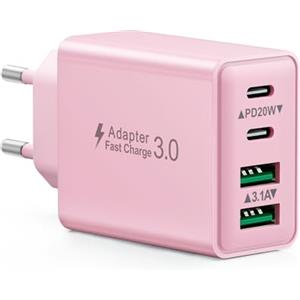 LumFocus Caricatore USB C Rapido 40W 4-Porto Presa USB Multipla PD+QC 3.0 Carica Spina, Alimentatore USBC Caricabatterie per iPhone 17 16 15 14 13 12 11 Pro Max Plus, Samsung, Spinotto Muro Adattatore
