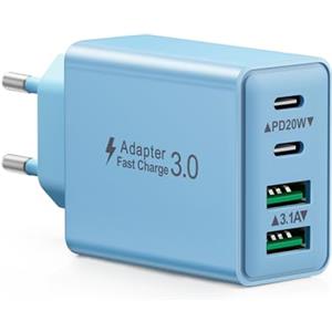 LumFocus Caricatore USB C Rapido, 40W 4Porto Presa USB Caricatore Multipla PD+ QC3.0 Carica, Spina Alimentatore USBC Caricabatterie per iPhone 16 15 14 13 12 11 Pro Max, Samsung S25 S24 S23 Spinotto Adattatore