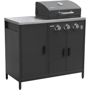 sweeek Barbecue a Gas 3 bruciatori, 3 Ante, 2 spazi di stoccaggio Nero - 100x51x87.5 cm