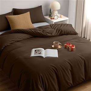 Utopia Bedding Copripiumino Una Piazza e Mezza - Microfibra Copripiumino 200x200cm + Federe 50x75cm - Marrone