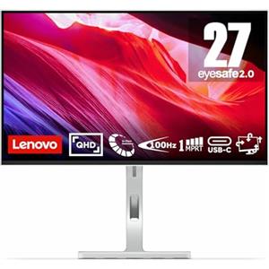 Lenovo L27h-4A Monitor 27" QHD (2560 x 1440), IPS, 1ms MPRT, 100Hz, Regolabile, Porte HDMI 2.1 + DisplayPort 1.4 + USB-C, Cavo USB tipo C incluso - Cloud Grey