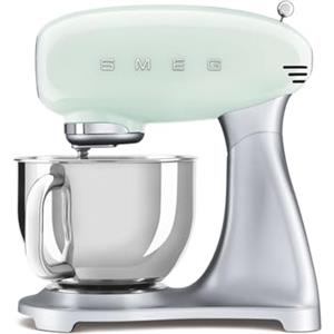 Smeg, Impastatrice Planetaria SMF02PGEU, 10 Livelli di Velocità, Funzione Smooth Start, Ciotola da 4,8 L, Sicurezza Blocco Motore, 2 Fruste, Gancio e Coperchio in Dotazione, 800W, Verde Pastello