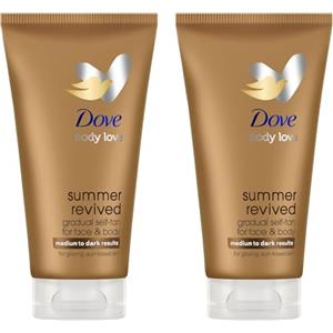 Dove Lozione Viso e Corpo Autoabbronzante Summer Revived, Per Pelli Medie e Scure, Abbronzatura Graduale, Finish Naturale, Pelle Luminosa, 72H di Idratazione, Con Estratto di Aloe Vera, 2x 75ml
