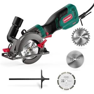 HYCHIKA BETTER TOOLS FOR BETTER LIFE HYCHIKA Mini Sega Circolare 750W 3500RPM, Sega Compatta con 3 Lame (24T/60T/9T) per Legno, Metallo e Piastrelle, Taglio Inclinato 45°/90° (Profondità Max 48mm), Fai da Te