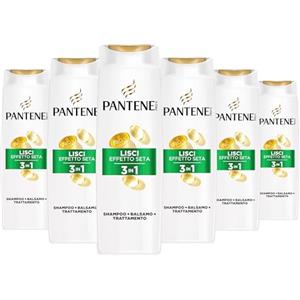 Pantene Pro-V Lisci Effetto Seta Shampoo 3 in 1 per Capelli Crespi e Opachi, Deterge, Districa e Cura i Capelli allo Stesso Tempo, Confezione da 6x300 ml