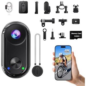 Camlance Mini Action Cam 4K,20 MP Portatile Body Camera,6 Assi Xtabilizzata POV Camera,Macchina Fotocamera Subacquea 40M,WiFi Mini Videocamera Magnetica (64 GB e Accessori di Montaggio)
