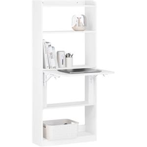 SoBuy Scrivania Salvaspazio Scrivania Ufficio con Ripiani Tavolo Pieghevole da Parete Tavolo Richiudibile per Computer Scrittoio da Lavoro Naturale 64x58x145cm FWT92-H-W