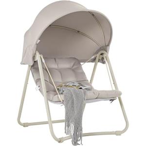 SoBuy Dondolo da Giardino Poltrona Relax con Parasole Regolabile Amaca da Giardino Sedia a Dondolo per Esterni e Interni Poltrona Sospesa Beige 108x126x163 cm OGS62-MI