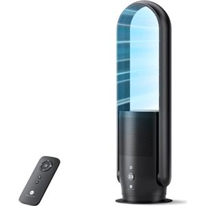 U ULTTY Ventilatore Senza Pale, ULTTY Silenzioso Ventilatore con Purificatore d'Aria con Telecomando, Timer, Alto 80 cm, Oscillazione per Camera da Letto, Ufficio a Casa, CR022 Nero