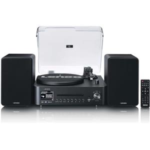 Lenco MC-760BK giradischi con altoparlante - giradischi 60 W - giradischi per vinili Bluetooth 5.3 - lettore di dischi - DAB+ - legno/nero
