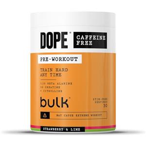Bulk Dope Polvere Pre-Workout Senza Caffeina | Strawberry Lime | 510g | 30 Porzioni | Senza Stimolanti | 3,2g Beta Alanina | 3g Creatina | Miscela Citrullina AAKG | Vitamina B6 | Potenza, Resistenza