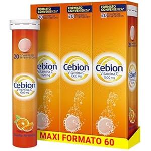Cebion Vitamina C 1000 mg Effervescente Arancia,Supporta il Sistema Immunitario e il Metabolismo Energetico, 60 Compresse, Integratore Alimentare