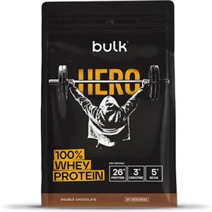Bulk Hero Whey Protein Powder | Double Chocolate | 65 Servings | 26g Protein + 3g Creatine | 5g BCAAs | Low Sugar | Fast Absorption | Isolate, Hydrolysed & Concentrate Blend