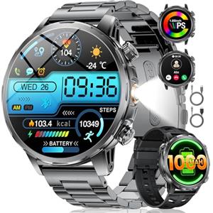 LIGE Smartwatch Uomo con Torcia LED/1000mAh, 1.85'' Orologio Smart Watch con Chiamata Bluetooth, IP68 Impermeabile 110+ modalità Sportive Cardiofrequenzimetro SpO2 e Sonno per iOS Android