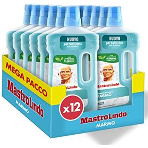 Mastro Lindo Detersivo Pavimenti Marmo, Liquido Superfici Delicate, 12 Confezioni (10 x 930ml), Profumo Fresco e Delicato, Brillantezza Senza Residui, Ingredienti di Origine Vegetale