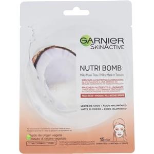 Garnier NutriBomb Maschera in Tessuto Nutriente Illuminante, per Pelli Secche e Spente, Arricchita con Latte di Cocco e Acido Ialuronico - 28 g, Confezione da 1