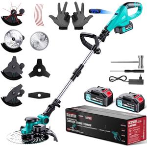 Olubfdh Tagliaerba con batteria 21V 1000W, motore senza spazzole 4 in 1, 2×4.0Ah | testa trimmer girevole a 90°, manico telescopico, display a cristalli liquidi, Caricabatterie rapido