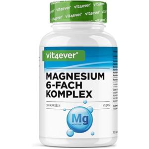 Vit4ever MAGNESIO COMPLETO 375 mg - 6 Forme con Elevata Percentuale di Bisglicinato - Alto Dosaggio - 300 Capsule (100 Giorni) - con Citrato, Malato, Ascorbato, Lattato - Vegano, Senza Additivi Inutili
