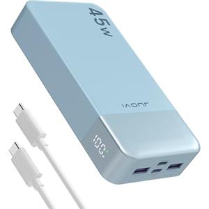 JUOVI Power Bank 20000mAh Portatile, 45W Powerbank Caricatore Portatile Ricarica Rapida, Batteria Portatile con Display Digitale, USB C In&Out Compatibile con Phone, Laptop, Tablet, PC J2621 (Blu)