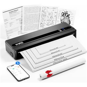 vretti Stampante portatile A4, stampante termica PB821 Stampante Inkless, stampante termica portatile Compatibile con Smartphone e PC,Supporta carta termica A4 (210 x 297 mm)