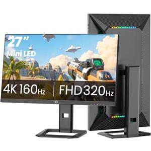 Titan Army 27'' Mini LED Schermo PC Gamer, 4K 160Hz & FHD 320Hz Monitor Gaming, HDR1000 153% sRGB DeltaE<2 10Bit, DyDs, Adaptive Sync, Altoparlanti integrati, HDMI2.1 DP 1.4 Type-C, P275MV Plus