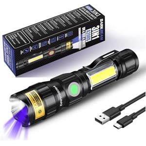 DARKBEAM Torcia UV 365nm USB Ricaricabile, con luce rossa, Base Magnetica Compresa, Alta luminosità COB LED Regolabile Portatile per Urina Gatto, Anti-Contraffazione/Fluorescente/Resina