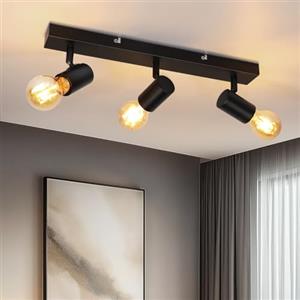 Dehobo Faretti da Soffitto LED Orientabili Nero con 3 Attacchi E27 - Plafoniera Industriale 3 Luci per Cucina/Soggiorno/Camera - Lampada Soffitto Moderna in Metallo (Lampadine Non Incluse)