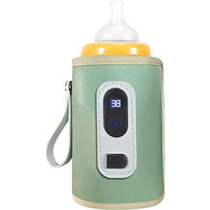 flexman Calentador de Biberones 5V 2A, USB 38 ℃ 55 ℃ Temperatura Ajustable Calentamiento Preciso Calentador de Leche para Bebés a Prueba de Agua con Pantalla LCD para Viajes, Avión(Verde)