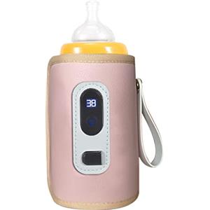 flexman Calentador de Biberones 5V 2A, USB 38 ℃ 55 ℃ Temperatura Ajustable Calentamiento Preciso Calentador de Leche para Bebés a Prueba de Agua con Pantalla LCD para Viajes, Avión(Rosa)