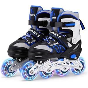 Ylaide Pattini in Linea per Bambini, Pattini a Rotelle Regolabili Pattini a 4 Ruote per Ragazzi Principianti (M (EU32-36)/(CN35-38))