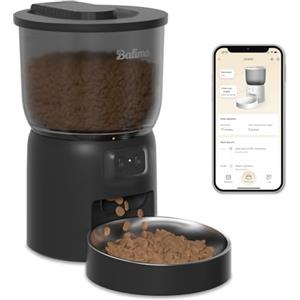 Balimo Distributore Automatico Cibo Gatti, 2.4G WiFi Dispenser Crocchette Gatto, 3L Distributore Automatico Cibo Cani, Adatto Controllo App, Da 1 a 10 Pasti al Giorno, Nero